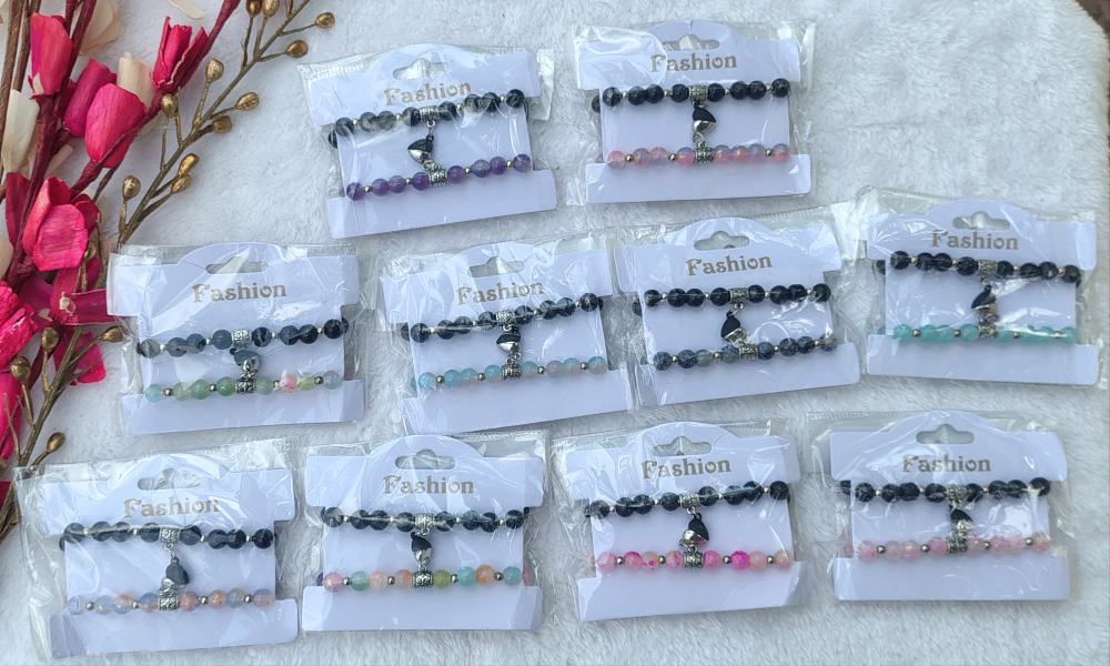 Couple Heart Charm Beaded Bracelet Set