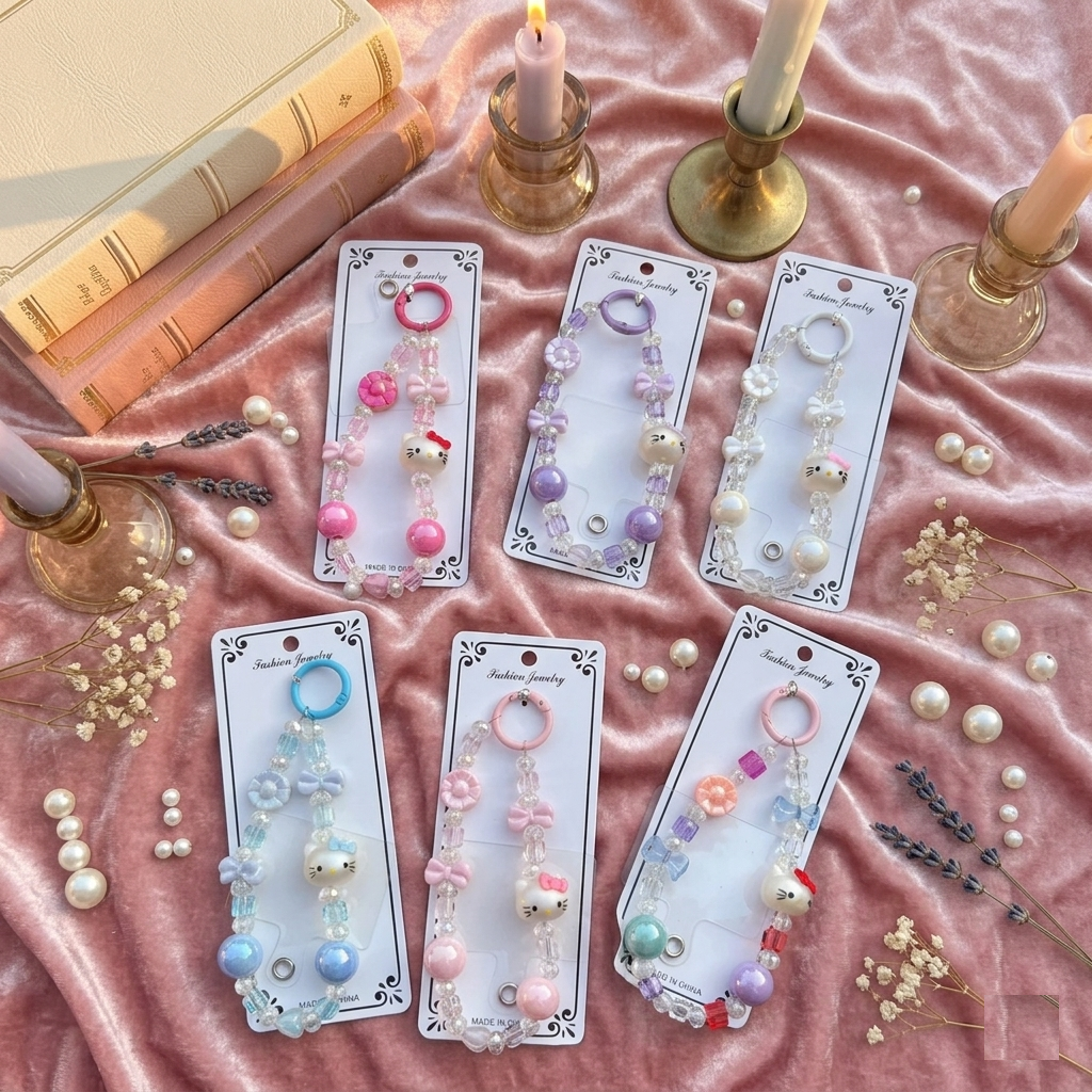 Cute Beaded Hello Kitty Phone Charm | Kawaii Mobile Strap & Bag Accessory