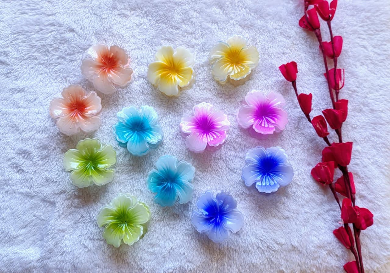 Hibiscus Claw Clips - White Compination
