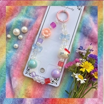 Cute Beaded Hello Kitty Phone Charm | Kawaii Mobile Strap & Bag Accessory