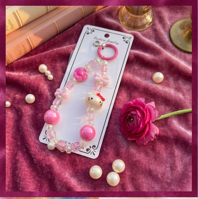 Cute Beaded Hello Kitty Phone Charm | Kawaii Mobile Strap & Bag Accessory