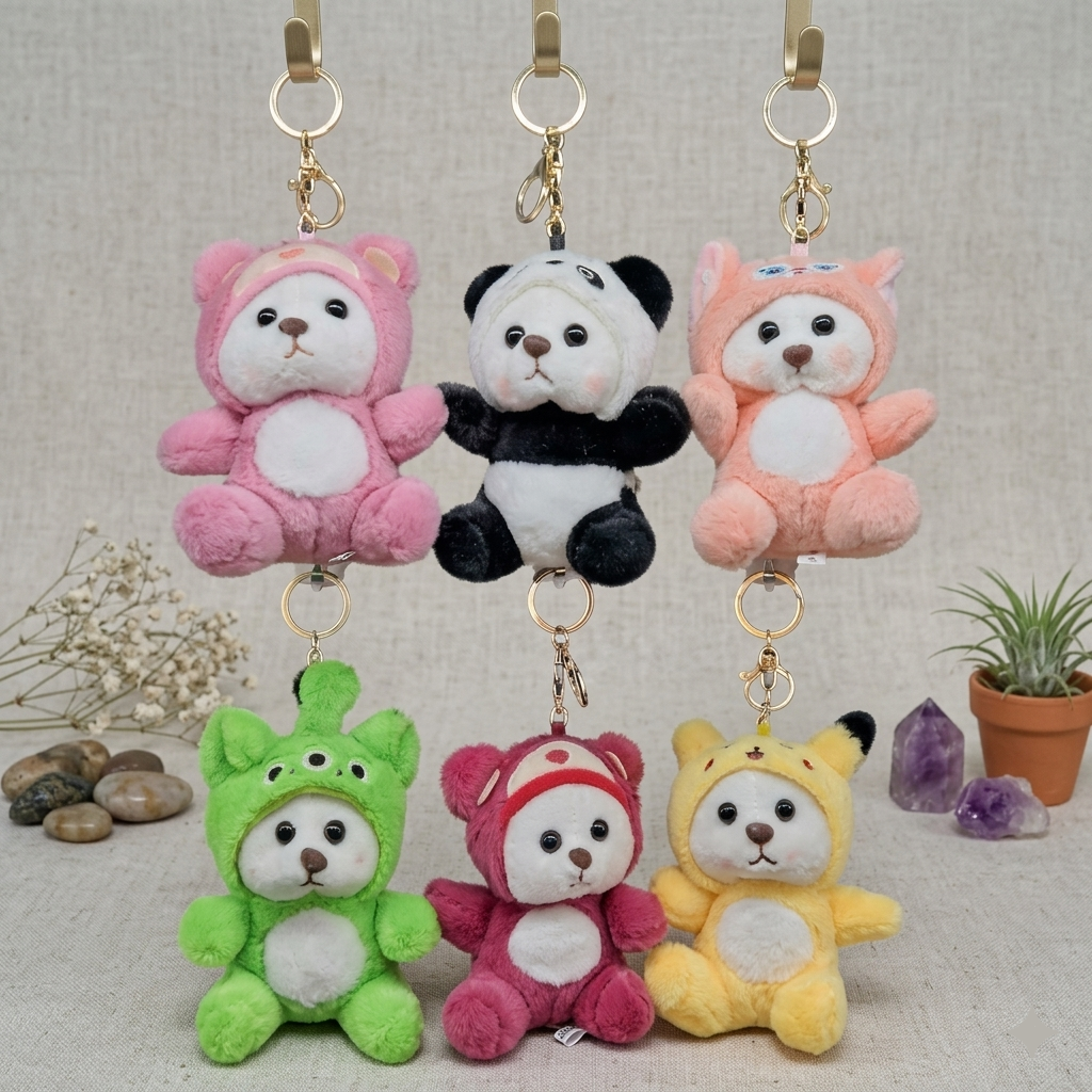 Cute Costume Bear Plush Keychain | Kawaii Stuffed Animal Bag Charm