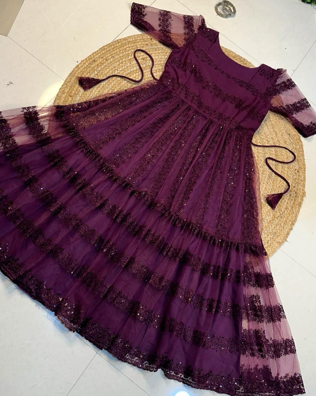 Beautiful flower-embroidery sequence work frocks