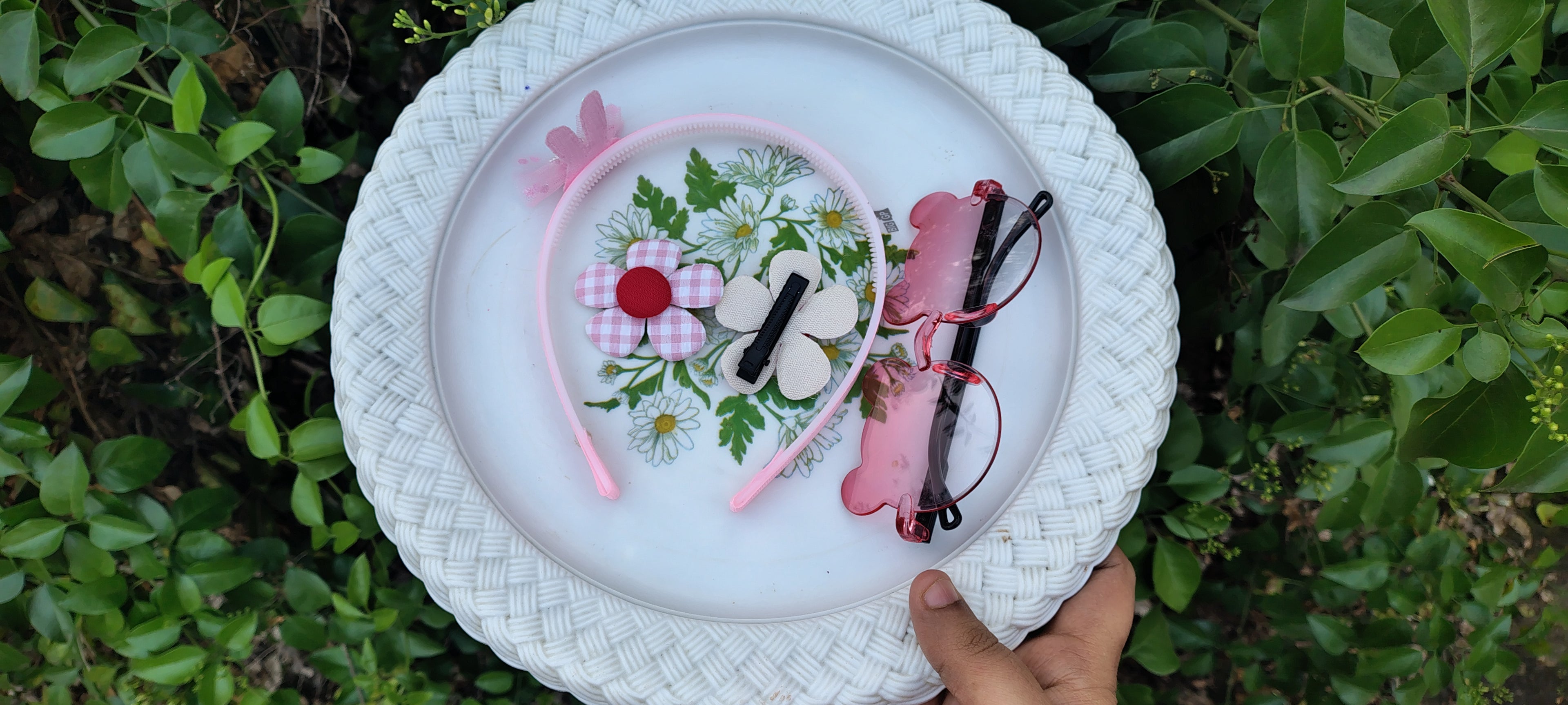 Cute Baby Hair Accessories Set | Headband ,Glass & Hair Clips Combo