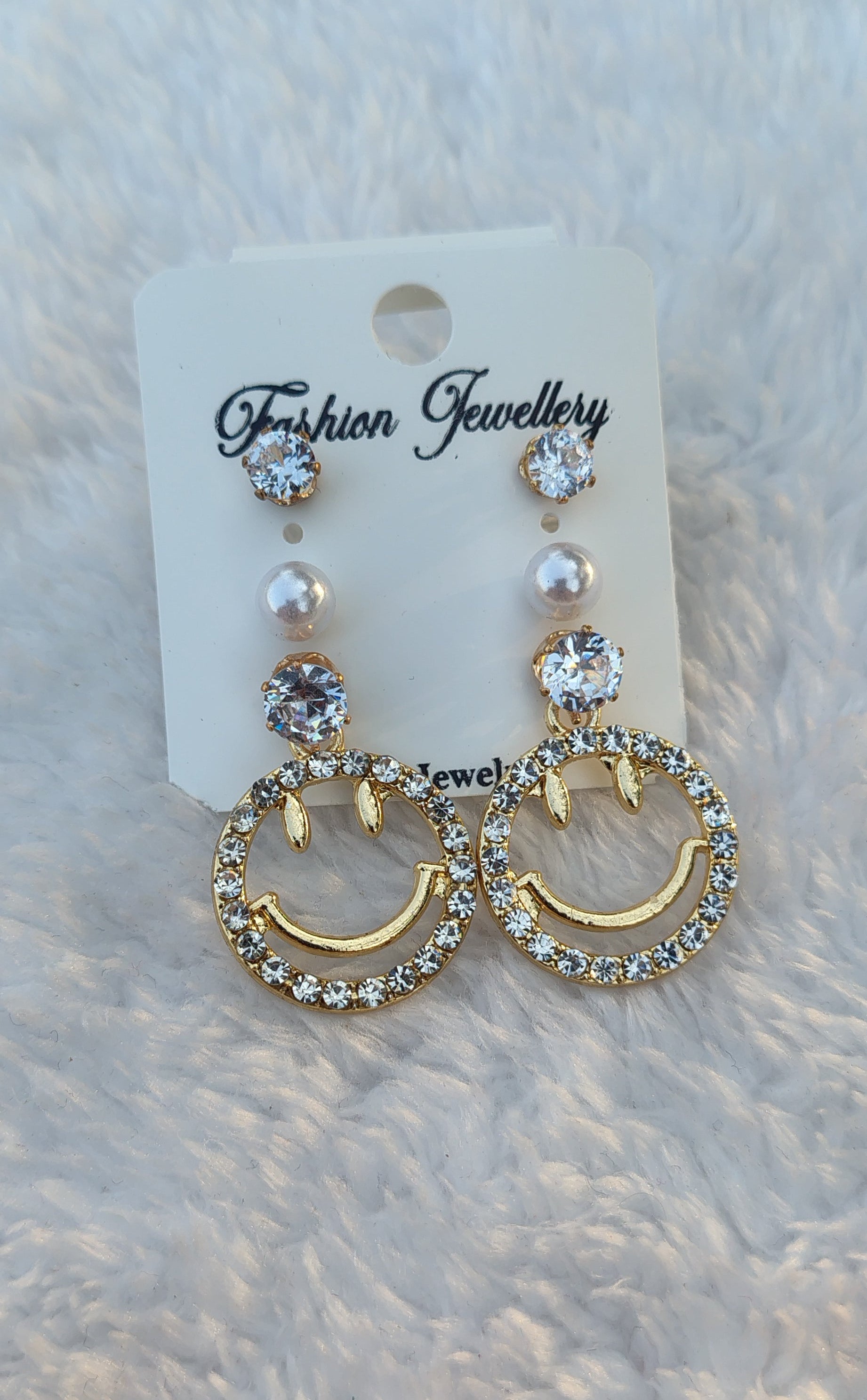 Elegant Stone smiley face Drop Earrings -3 sets