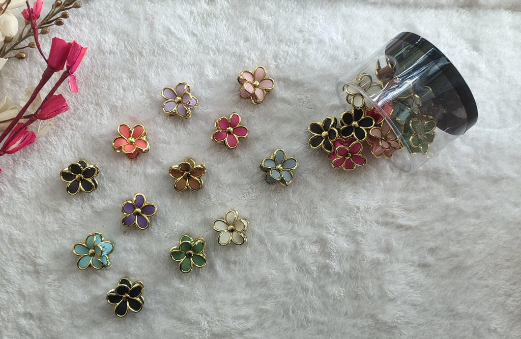 Floral Mini Hair Claw Clips – Gold Finish Flower Design