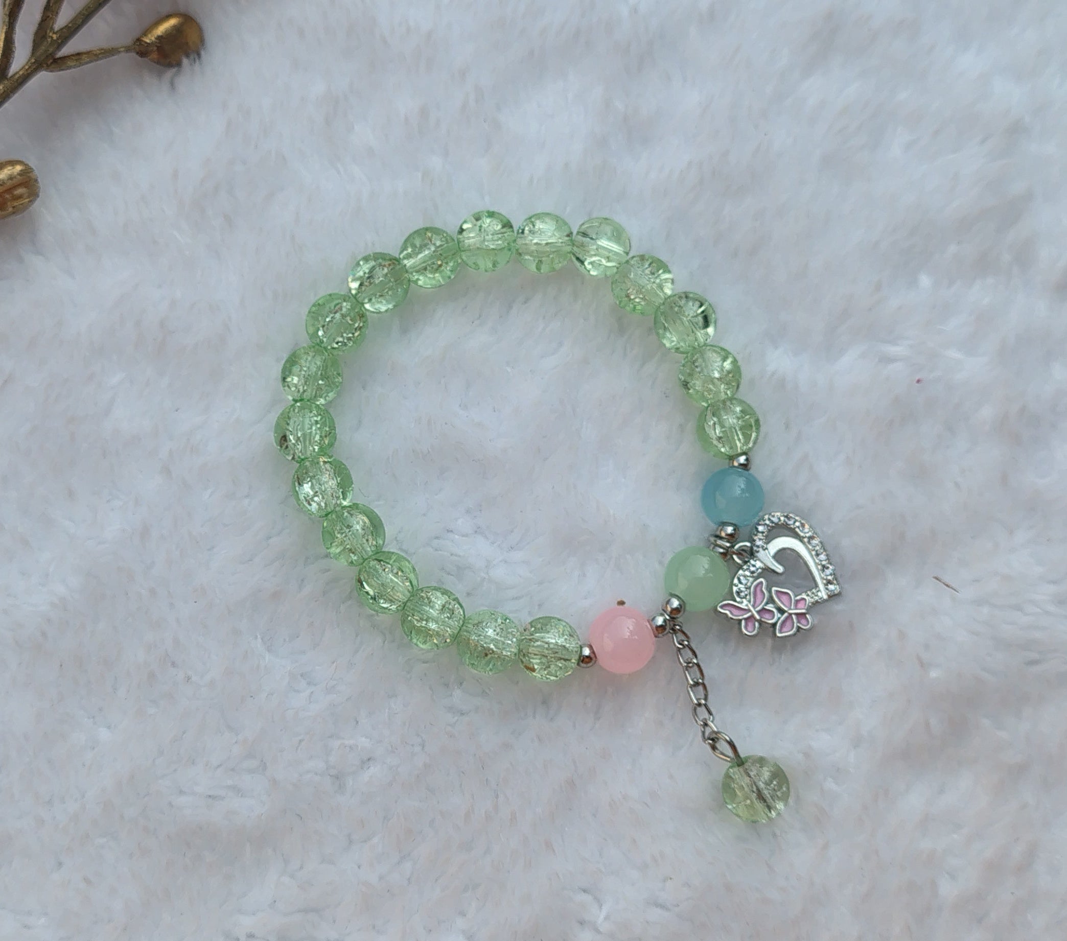 Cute Crystal Beaded Bracelet with heart Charm
