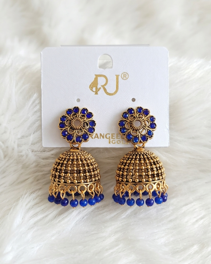 Floral Stud Antique Gold Jhumka Earrings