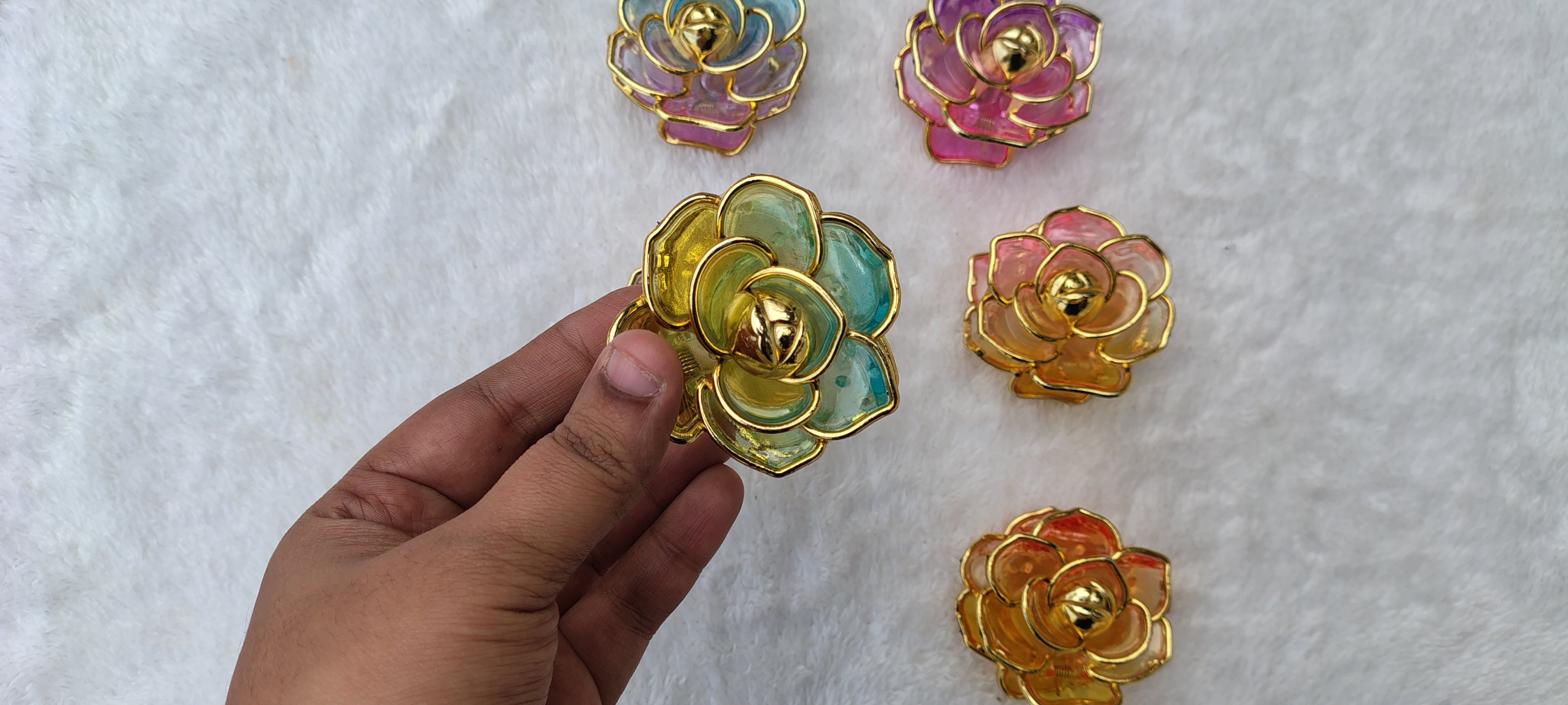 Premium Golden Rose Flower Hair Clips