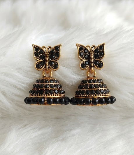 Butterfly Jhumka Earrings for Women | Traditional Oxidized Gold Finish