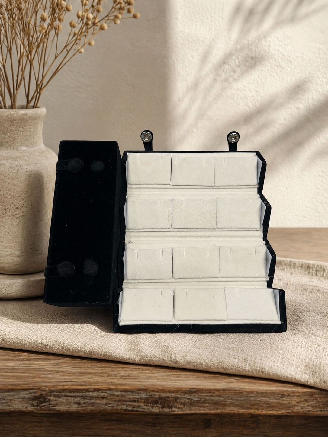 4-Layer Velvet Jewelry Organizer Box – Foldable Ring & Earring Storage Case (only Box)