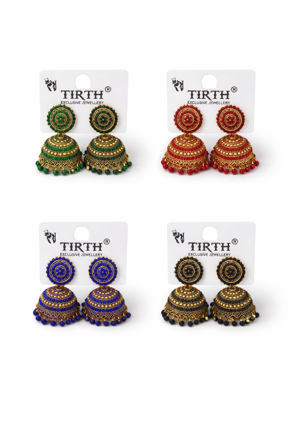 Traditional Stone Jimikki Earrings – Multi Color | Ethnic Temple Jhumka