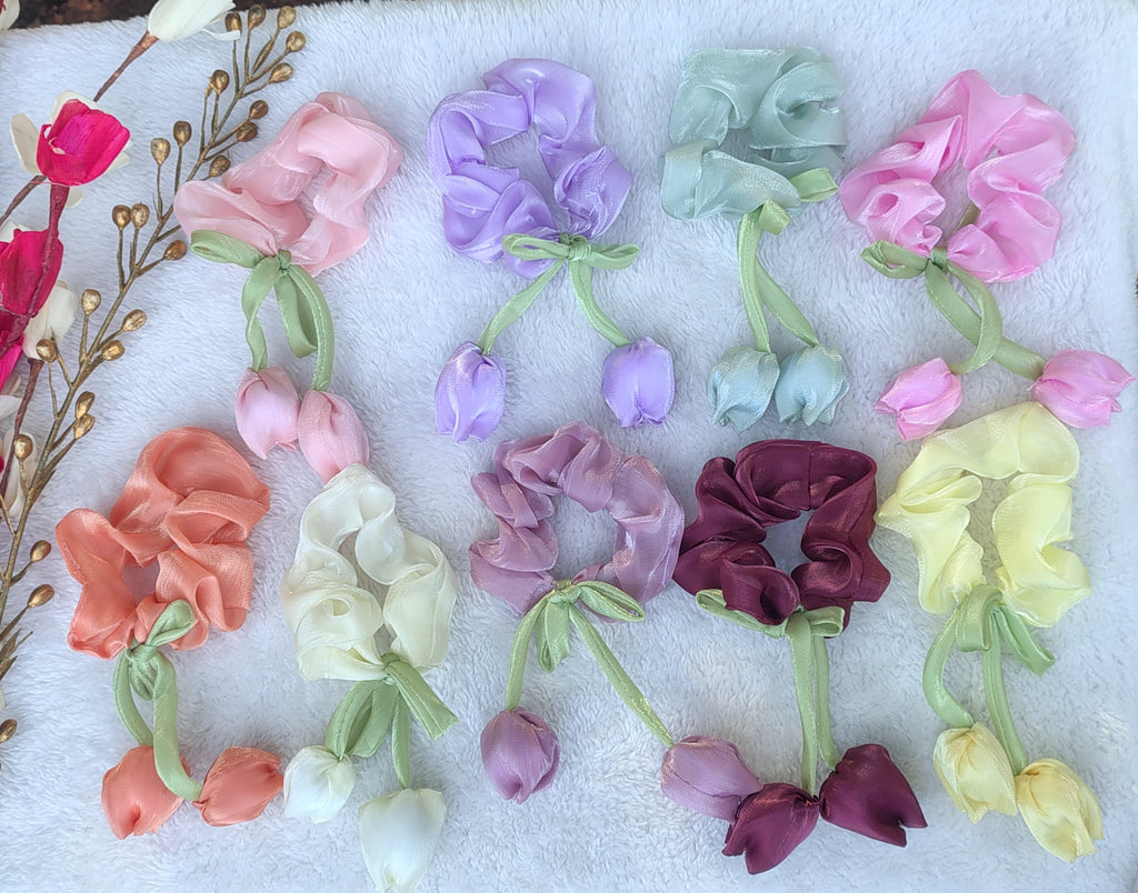 Floral Organza Scrunchies with Tulip Charm