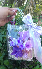 Purple Teddy Gift Pouch with Floral Hair Accessories Set