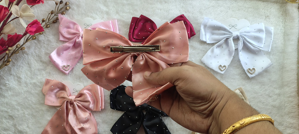 Elegant Rhinestone Heart Bow Hair Clip for Girls & Women