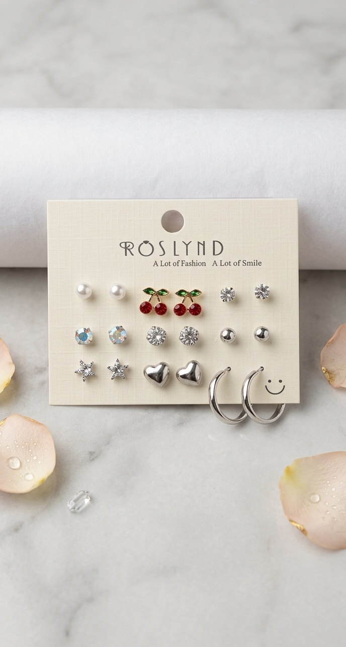 Roslynd 12-Pair "Sweet Smile" Earring Collection – My Melody & Floral Stud Set