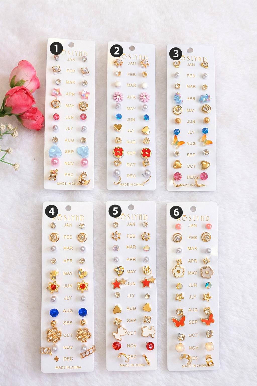 12 Pairs Cute Stud Earrings Set