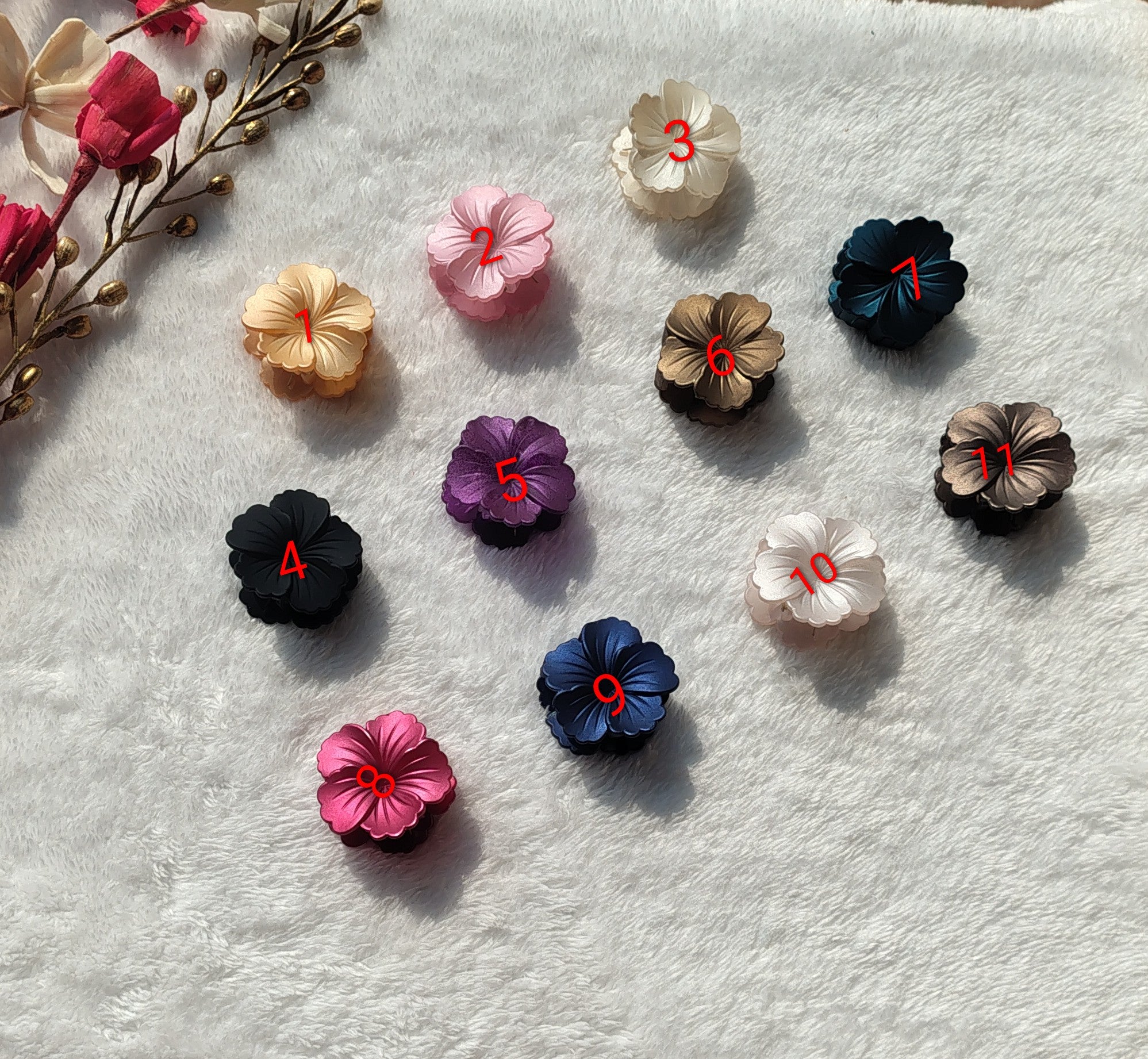 Shining Floral Hair Claw Clips Set | Matte Flower Clips