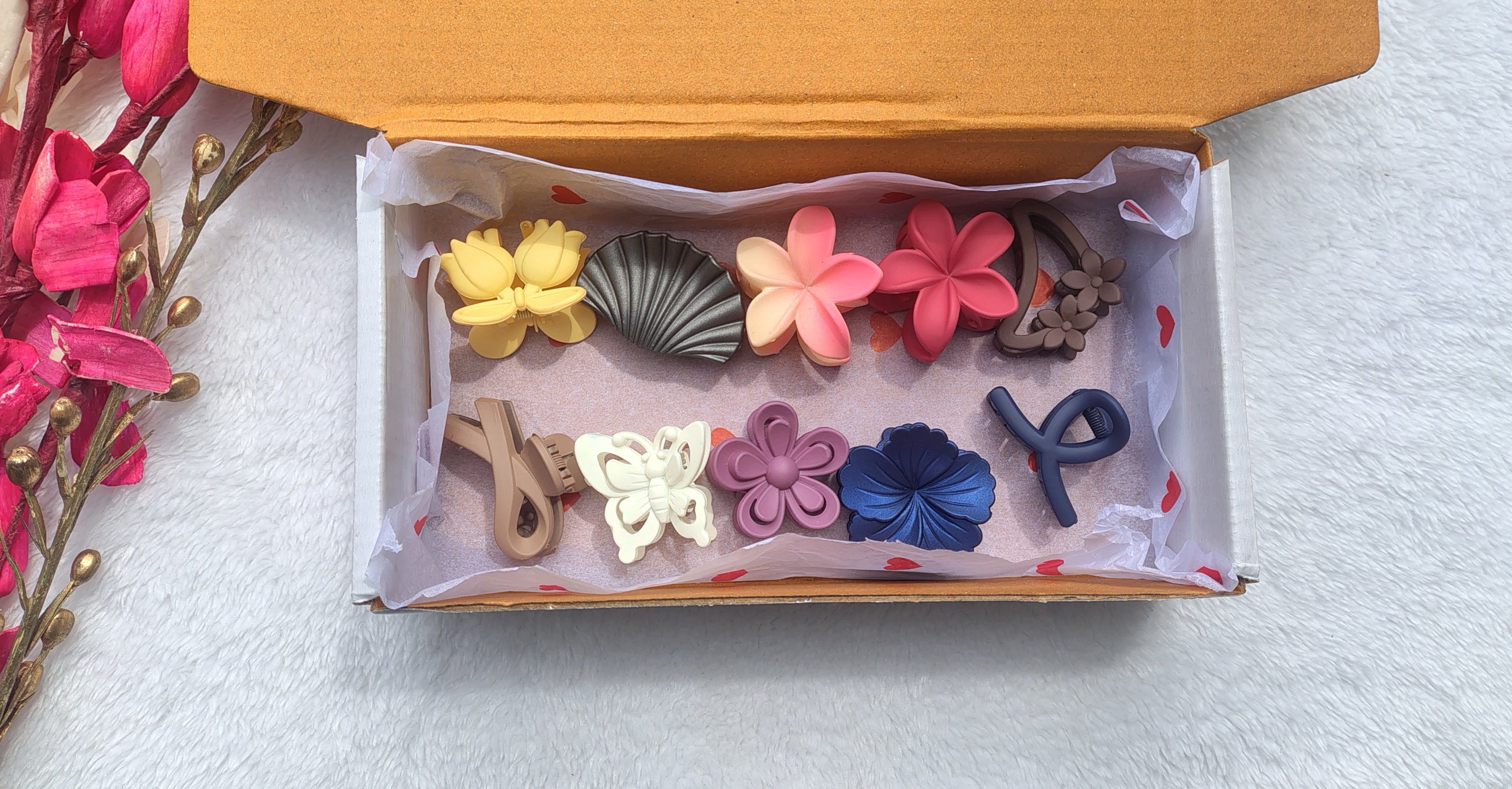Floral Hair Claw Clips Gift Box – Multi Color Set (Random colour)