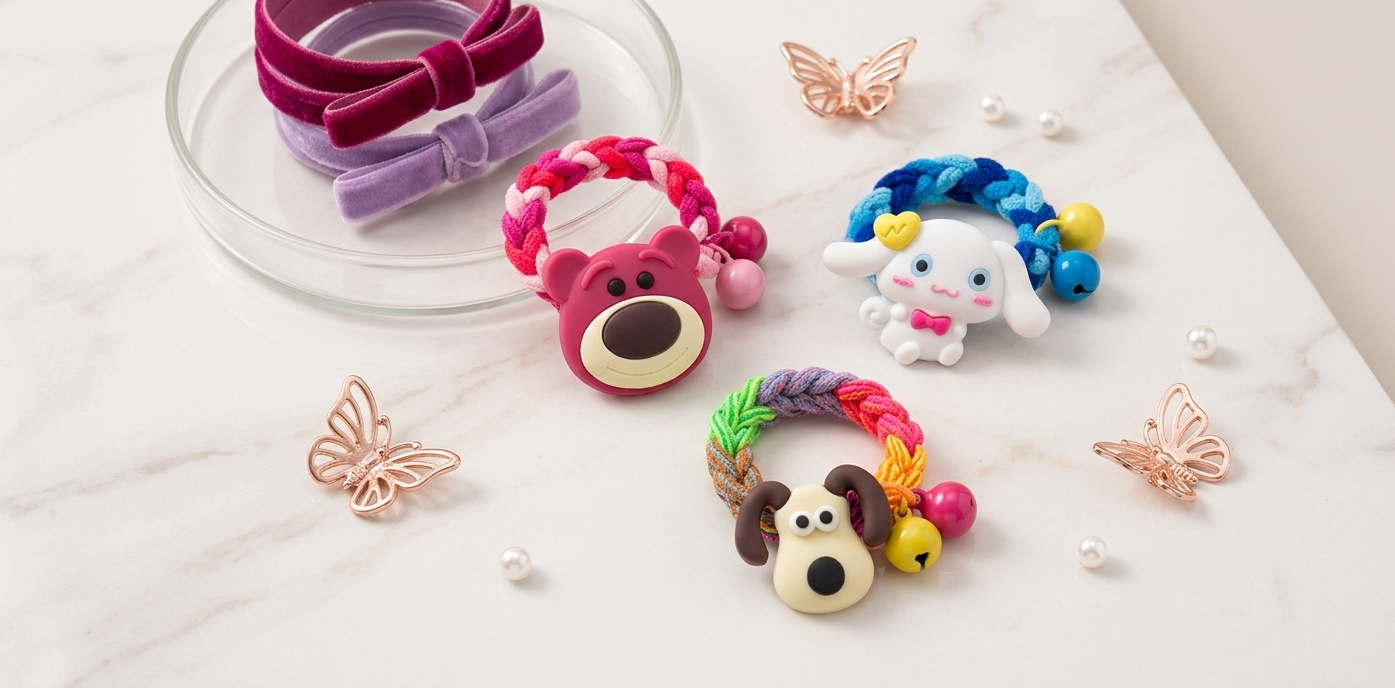 Cute Cartoon Hair Rubber Bands, Lovely Hair Ties for Girls, Colorful Elastic Hair Ties with Cute Cartoon Decoration