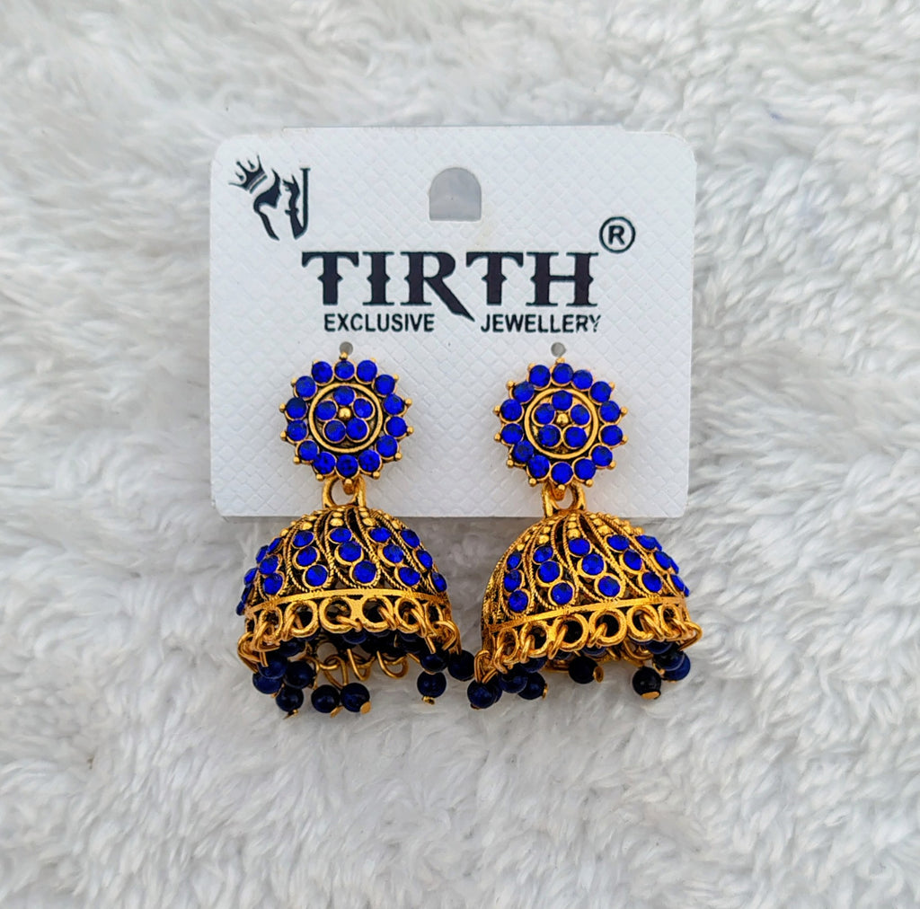 Traditional Stone Jhumka Earrings – Antique Gold Finish