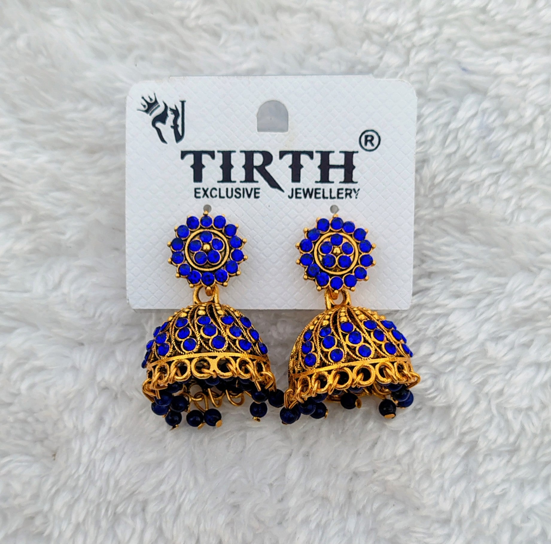 Traditional Stone Jhumka Earrings – Antique Gold Finish