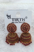 Traditional Stone Jimikki Earrings – Multi Color | Ethnic Temple Jhumka