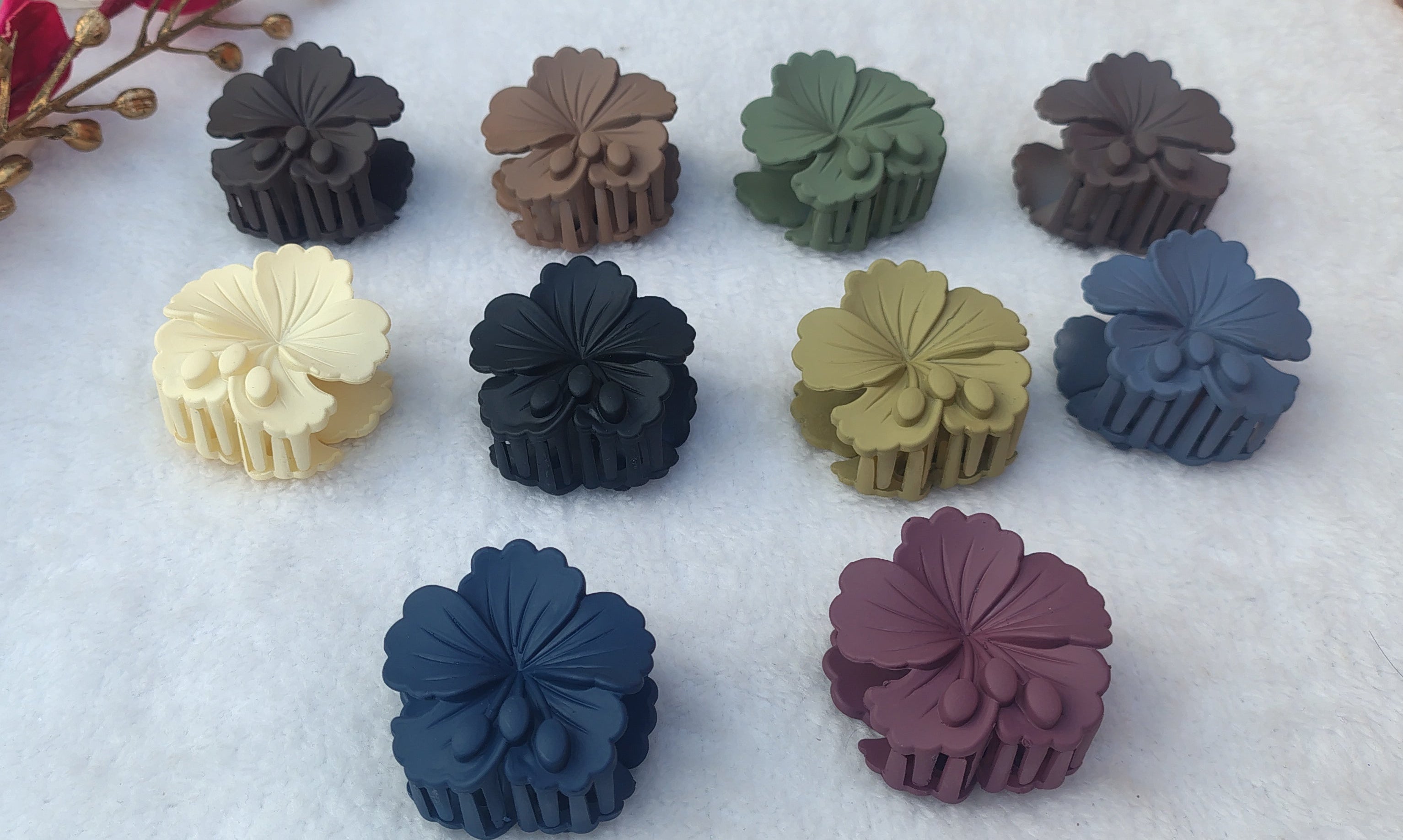 Matte flower hair claw clips in multiple colors for women and girls