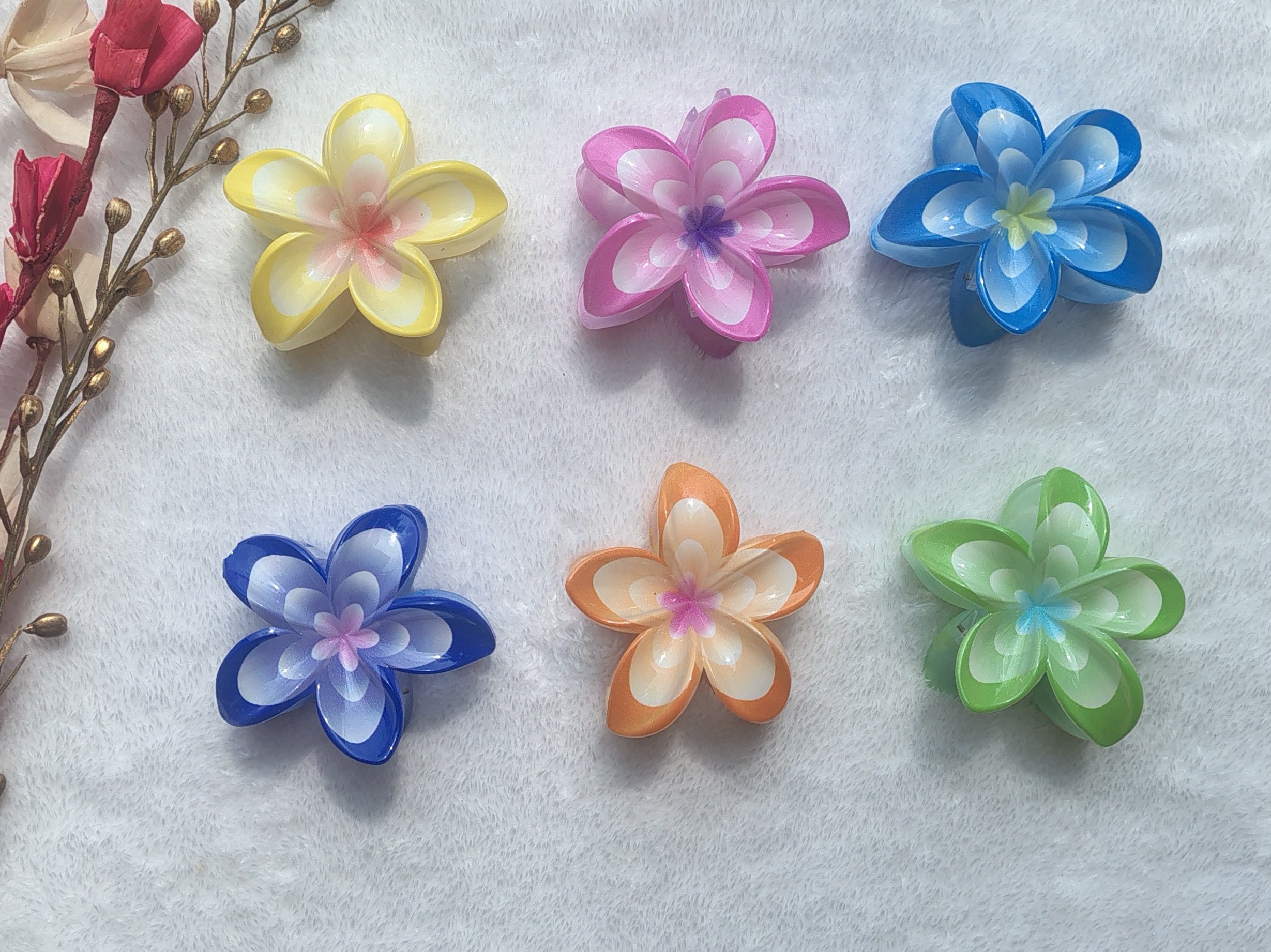 Plumeria Flower Hair Clips – Dual Shade - Big