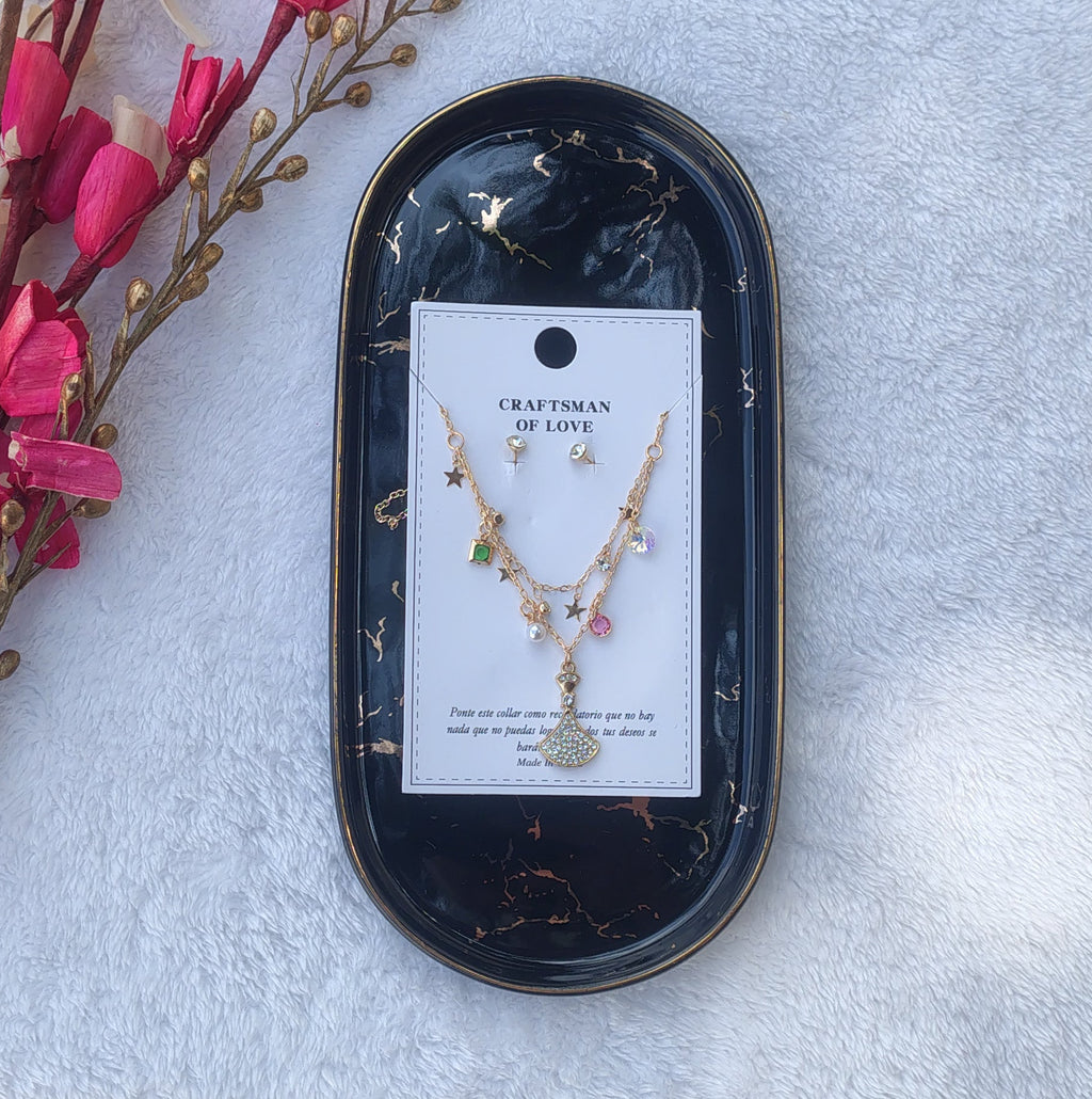 Elegant Layered Necklace Set with Stud Earrings | Butterfly & Star Charm Jewelry
