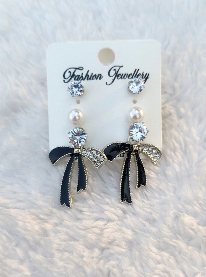 Elegant Stone Bow Drop Earrings -3 sets