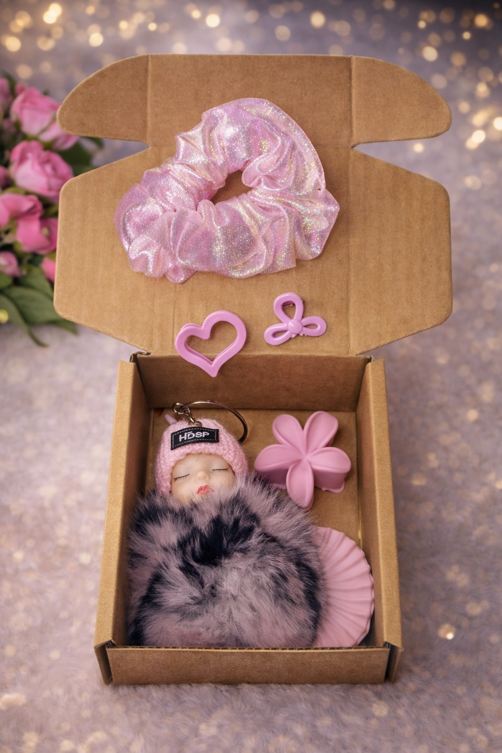 Sleeping Doll Gift Box with Scrunchie & Hair Accessories Combo 🎀