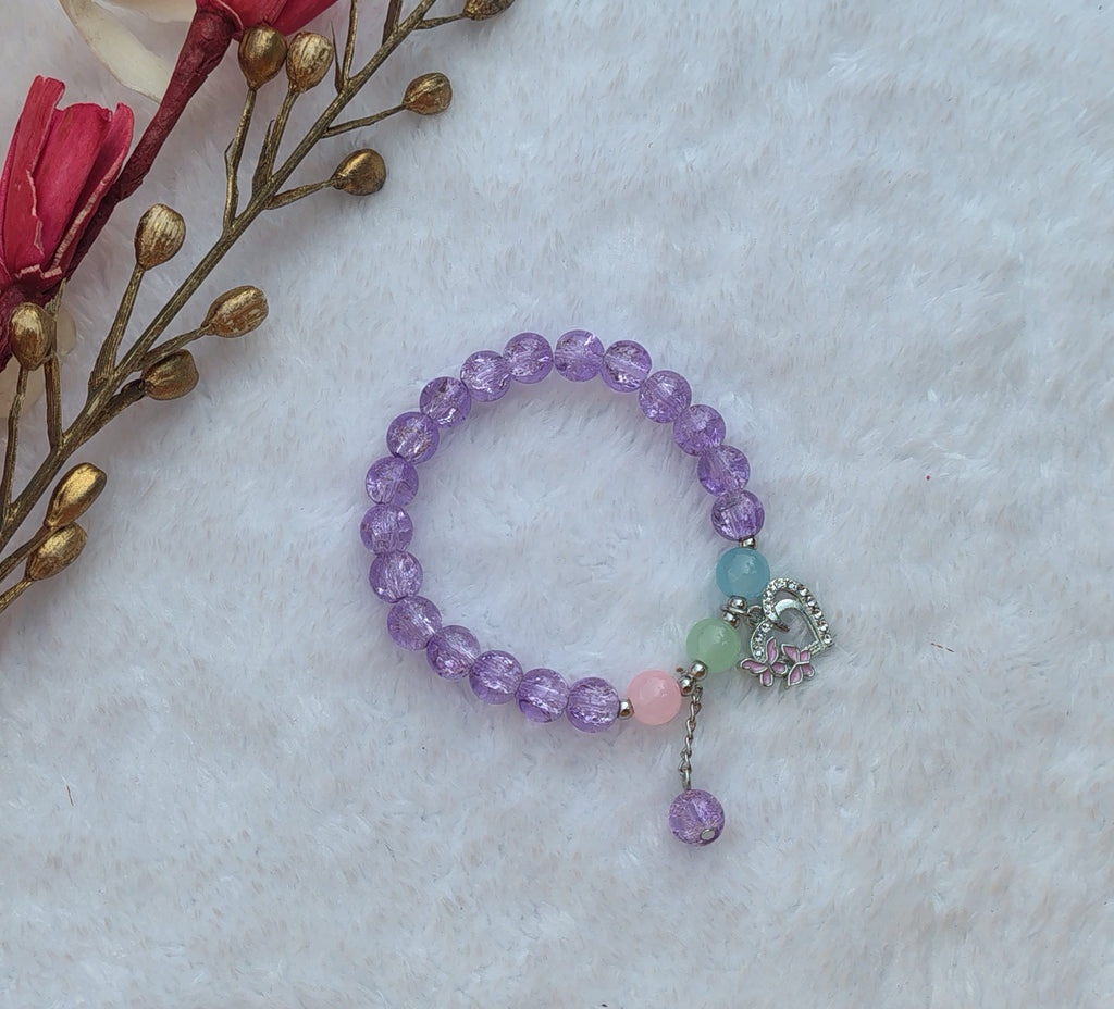 Cute Crystal Beaded Bracelet with heart Charm