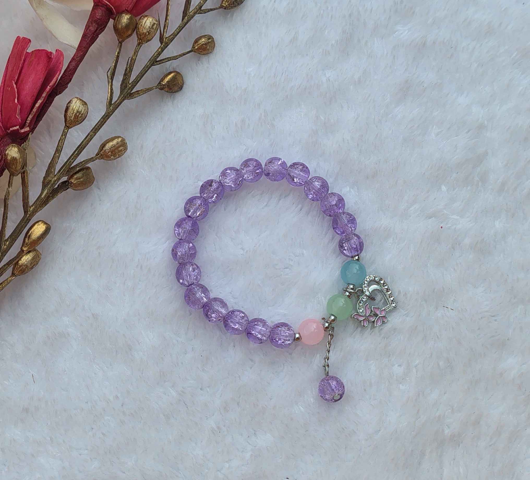 Cute Crystal Beaded Bracelet with heart Charm