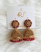 Floral Stud Antique Gold Jhumka Earrings