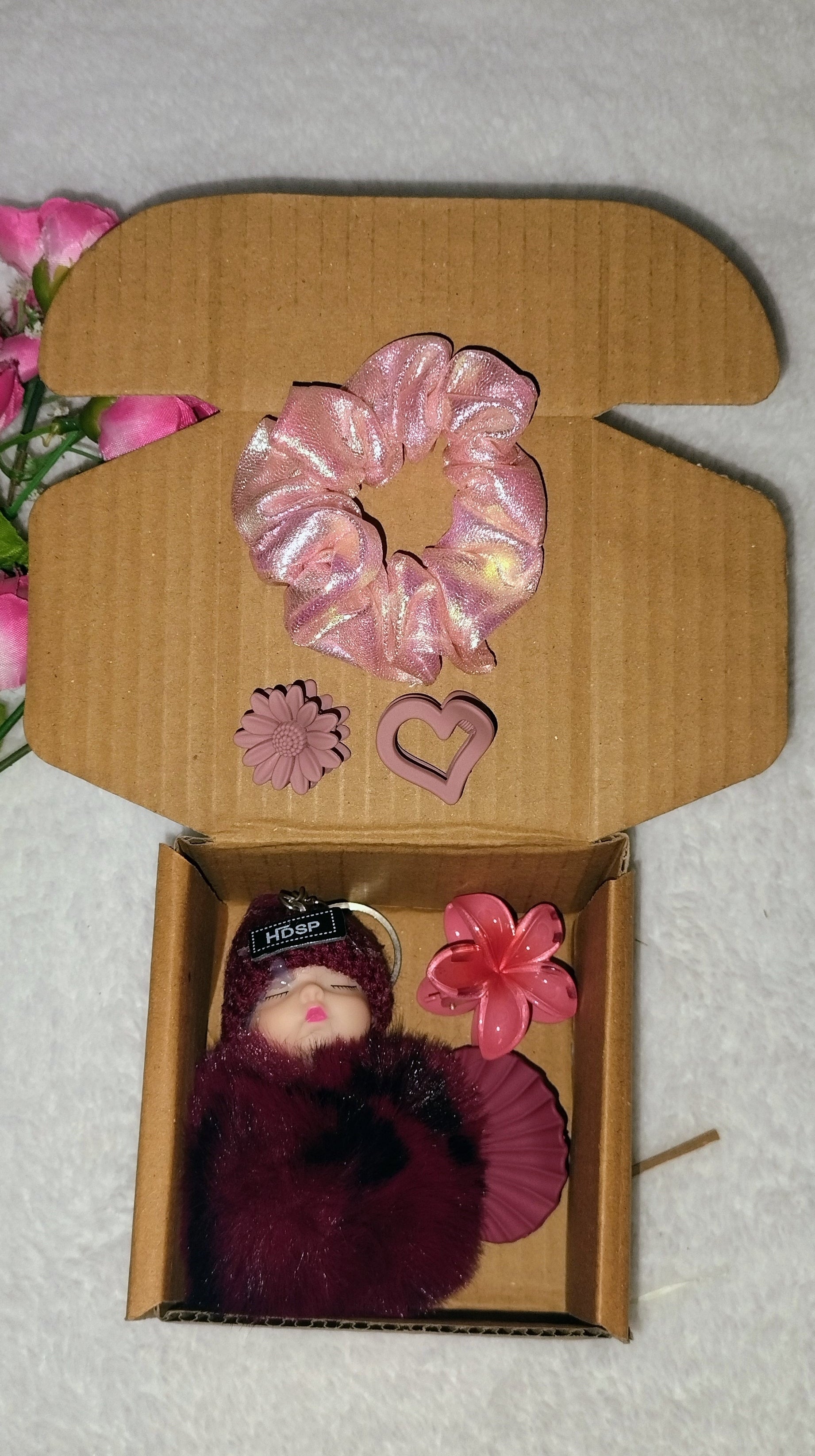 Sleeping Doll Gift Box with Scrunchie & Hair Accessories Combo 🎀