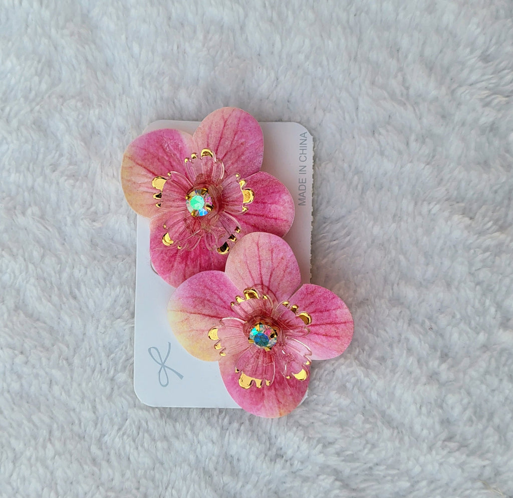 Aurora Floral Hair Clips with Crystal Centers – Set of 2