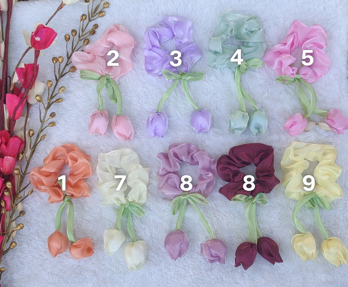 Floral Organza Scrunchies with Tulip Charm
