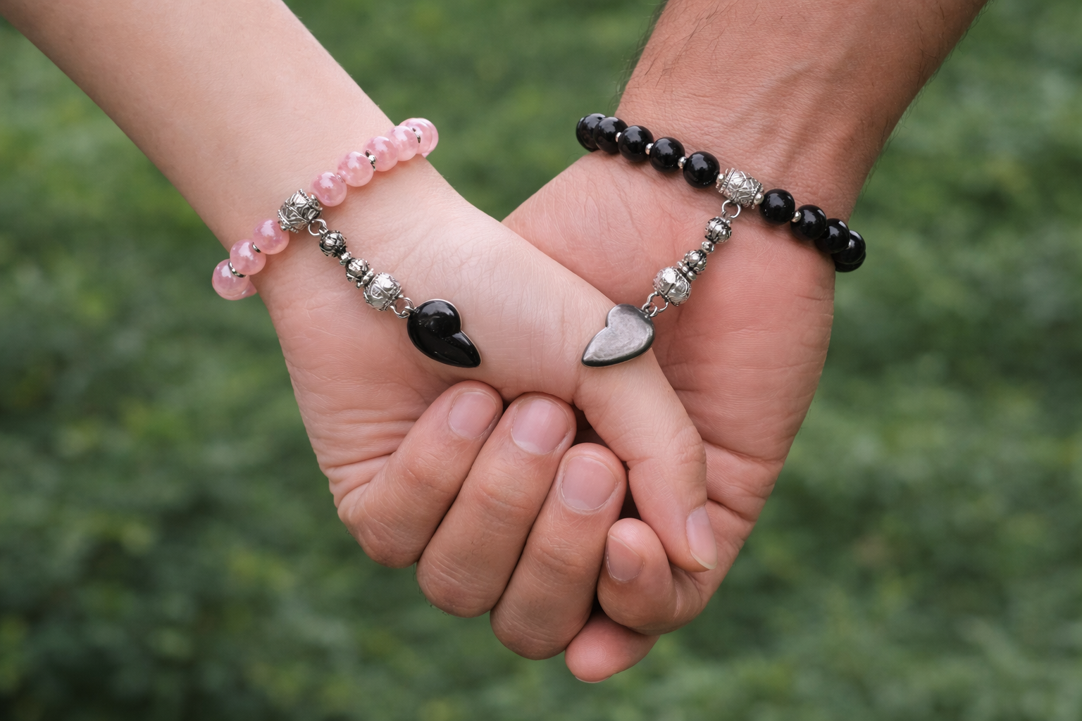 Couple Heart Charm Beaded Bracelet Set