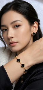 Midnight Clover Jewelry Set – Bracelet & Stud Earrings Combo