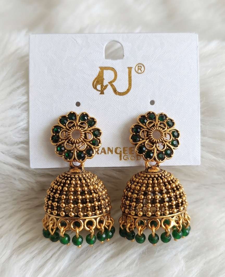 Floral Stud Antique Gold Jhumka Earrings