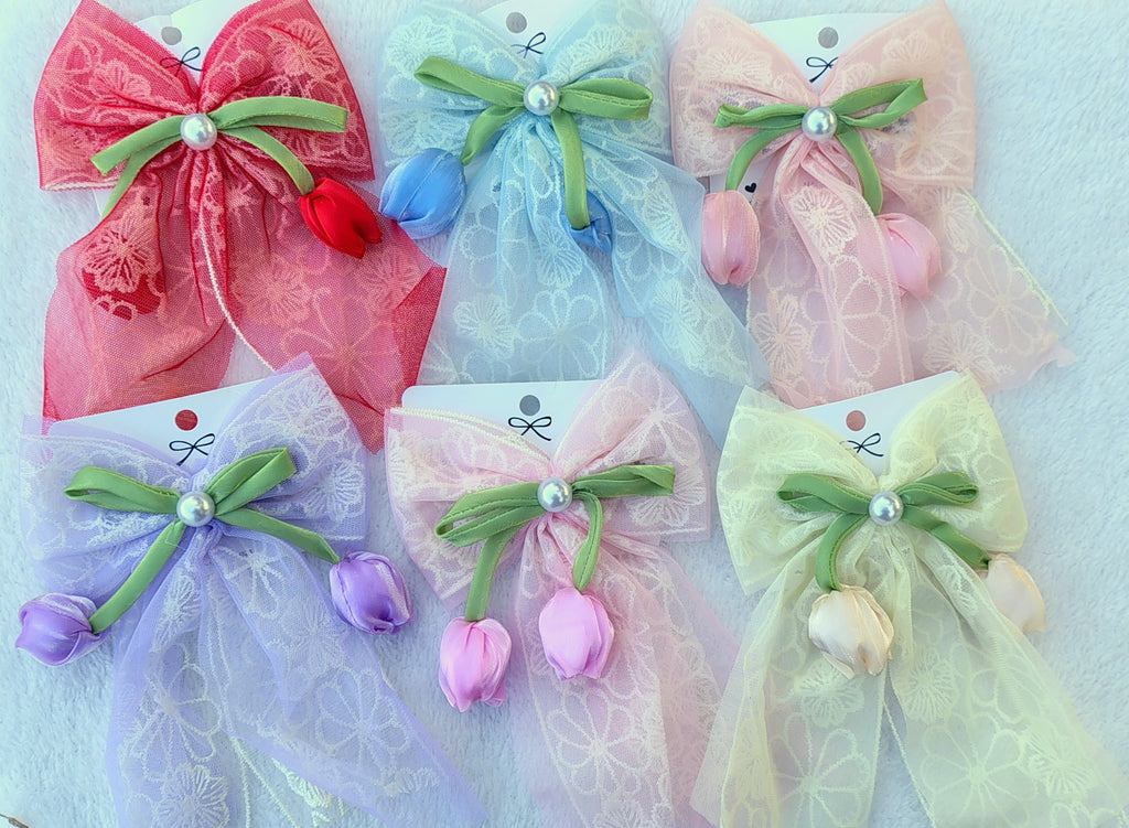 Tulip Bow Hair Clip – Elegant Floral Lace Hair Accessory for Girls