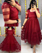 Beautiful flower-embroidery sequence work frocks