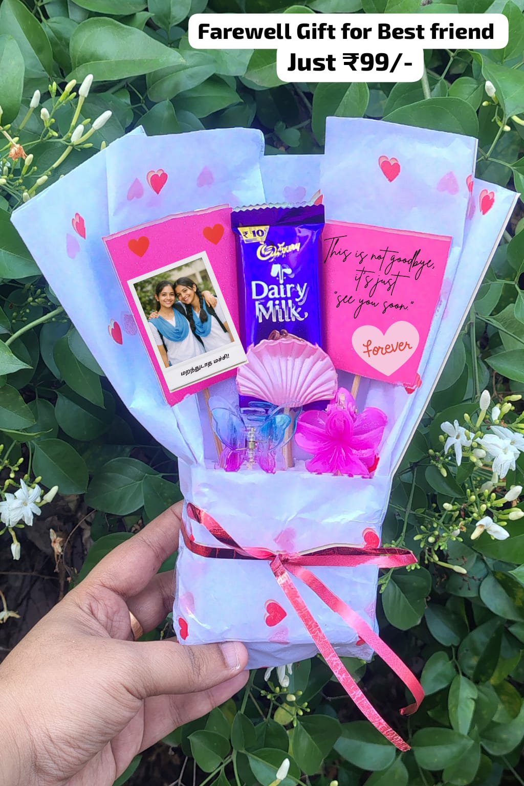 Best Friend Farewell Bouquet with Photo & Chocolate