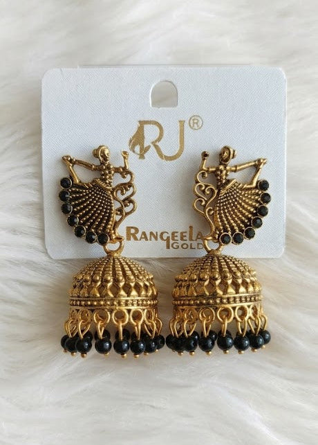 Antique Krishna Jhumka Earrings with Red Beads | Traditional Temple Jewellery for Women