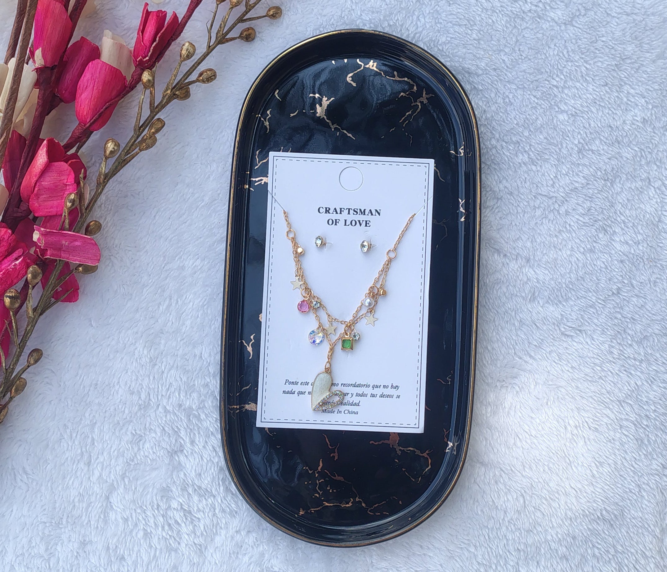 Elegant Layered Necklace Set with Stud Earrings | Butterfly & Star Charm Jewelry