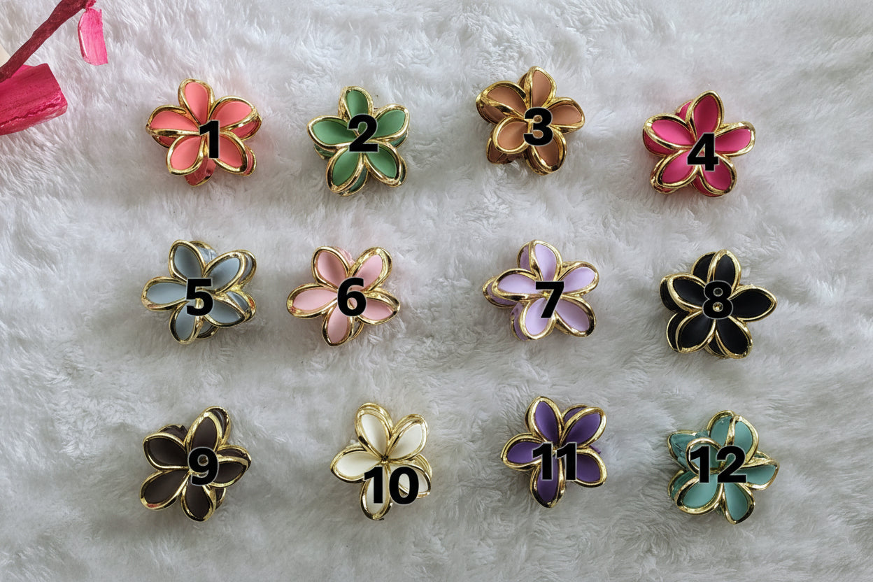Floral Mini Hair Claw Clips – Gold Finish Flower Design