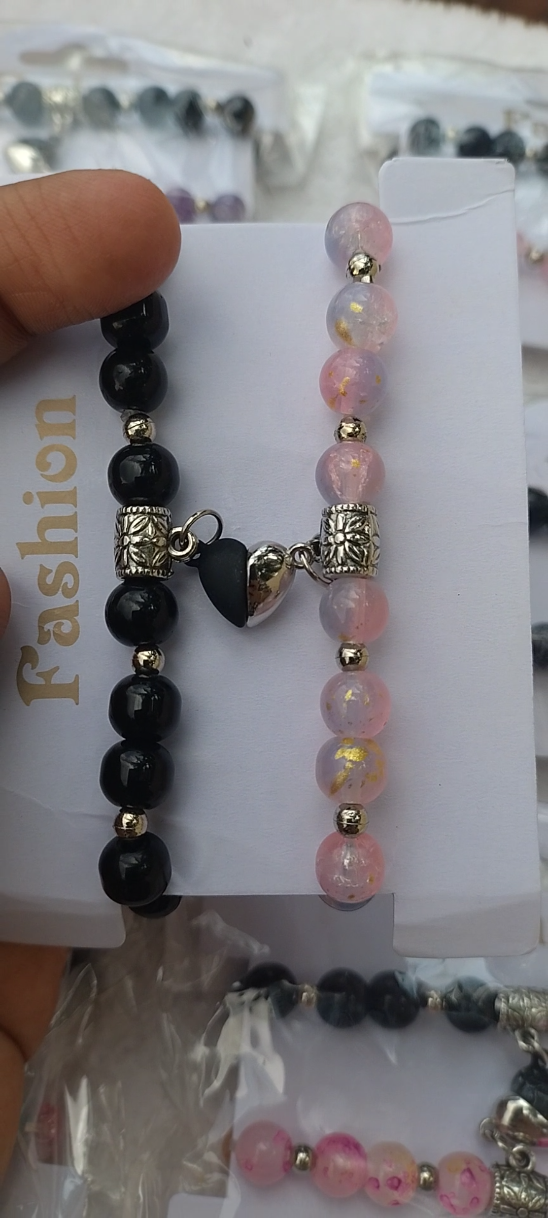 Couple Heart Charm Beaded Bracelet Set