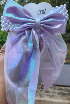 Purple Shimmer long-tail pearl bow hair clip for girls