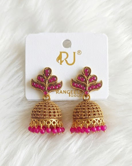 Antique  Stone Jhumka Earrings | Traditional Ethnic Jewellery for Women